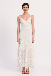 Ruffled Wrap Maxi Dress With Cross Back