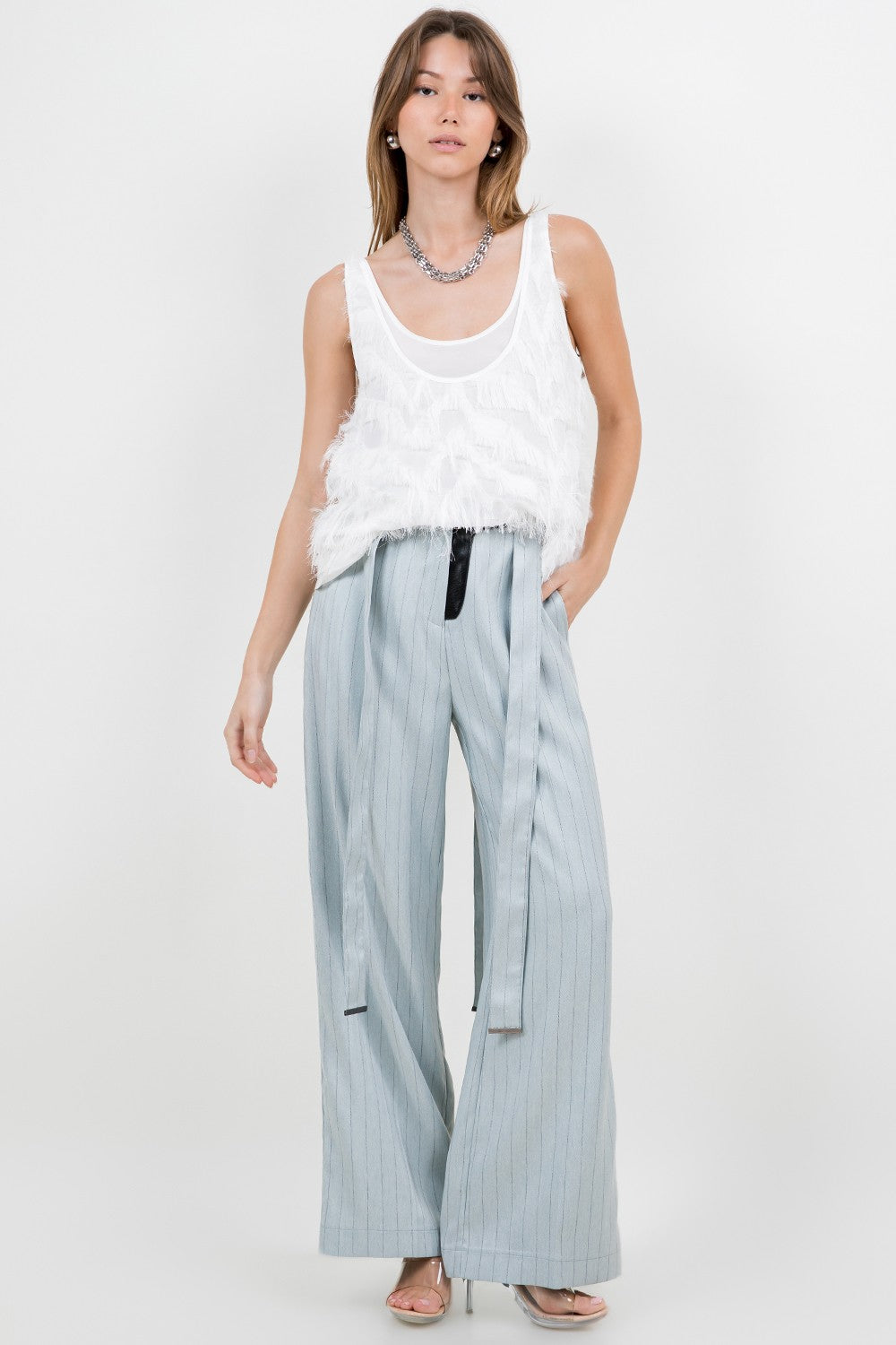 Textured Fringe Double Layer Tank Top