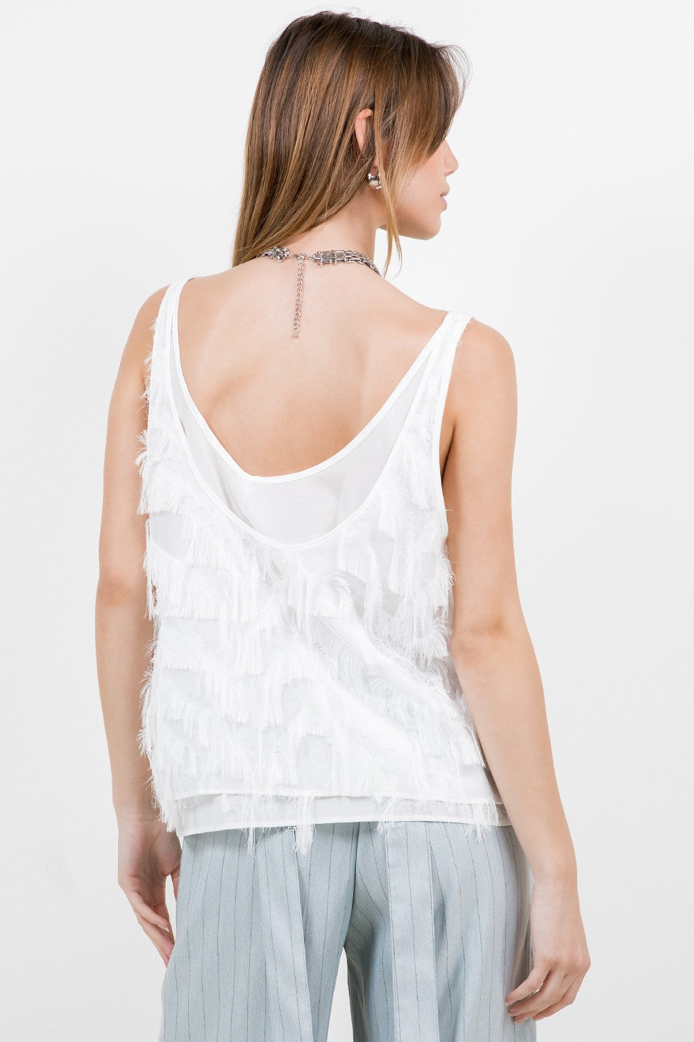 Textured Fringe Double Layer Tank Top