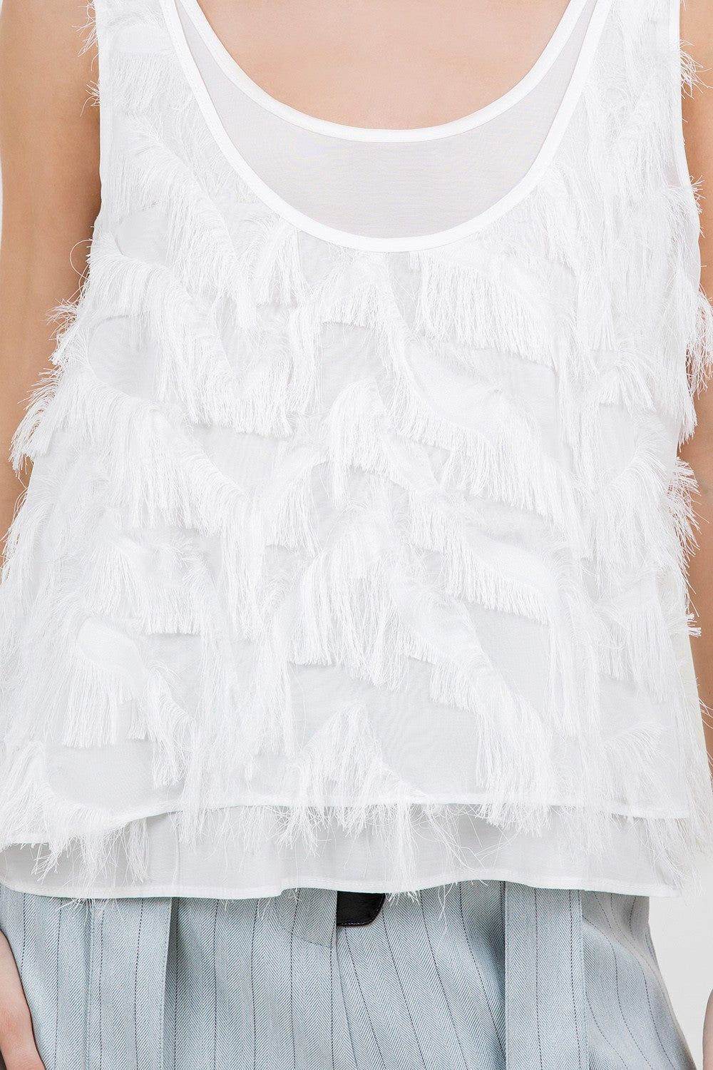 Textured Fringe Double Layer Tank Top