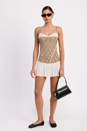 Plaid Ruched Mini Dress With Contrast Trim