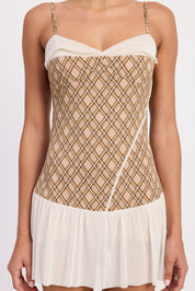 Plaid Ruched Mini Dress With Contrast Trim