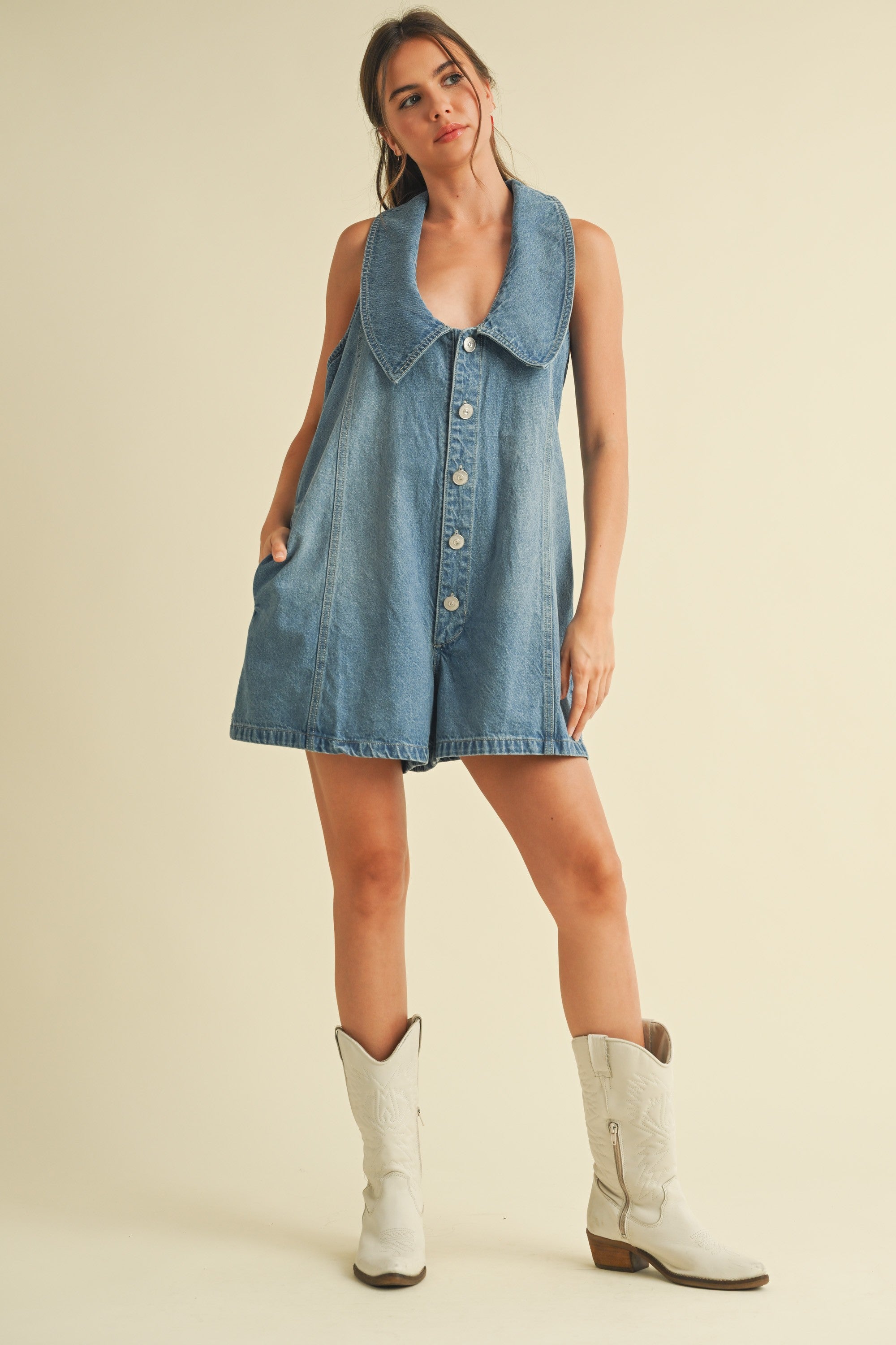 Oversized Collar Detailed Relaxed Fit Romper