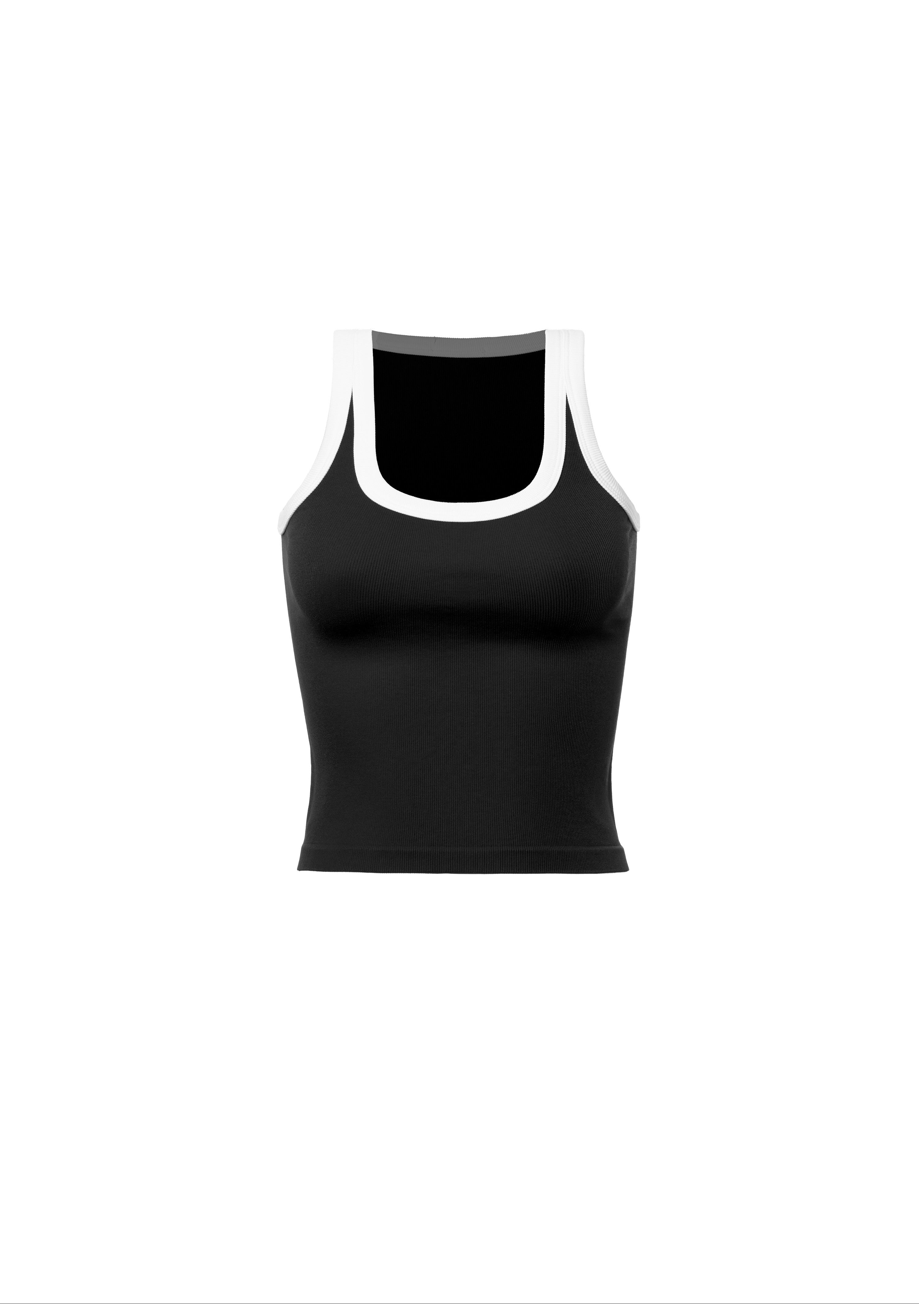 Black Two Tone Ribbed Crop Cami