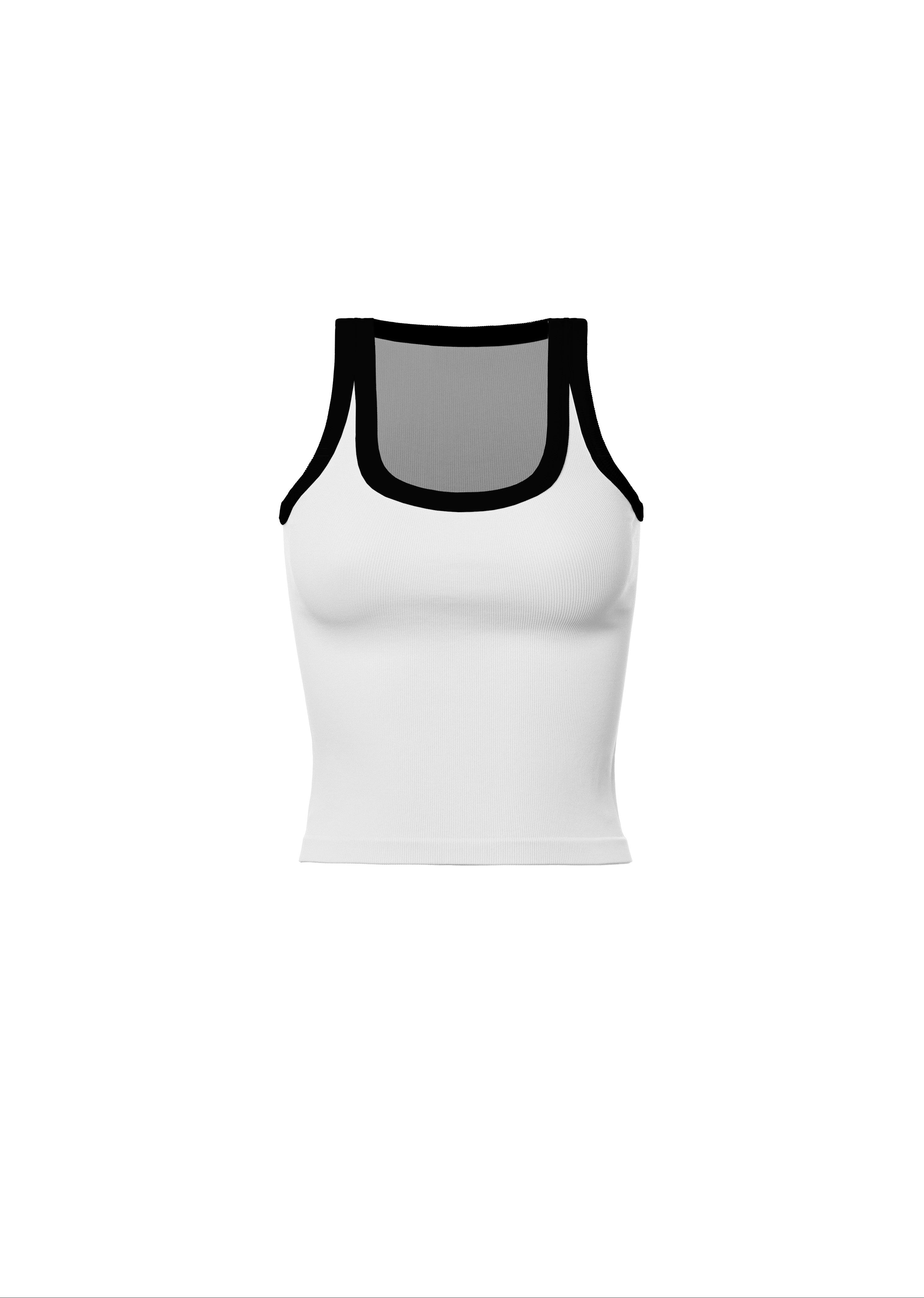 White Two Tone Ribbed Crop Cami