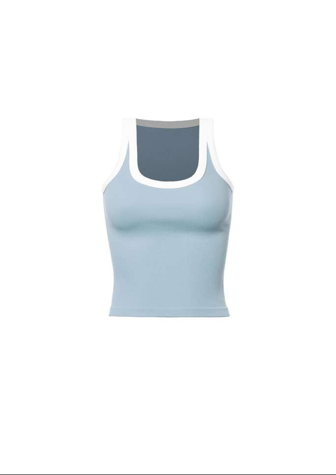 Baby Blue Two Tone Ribbed Crop Cami