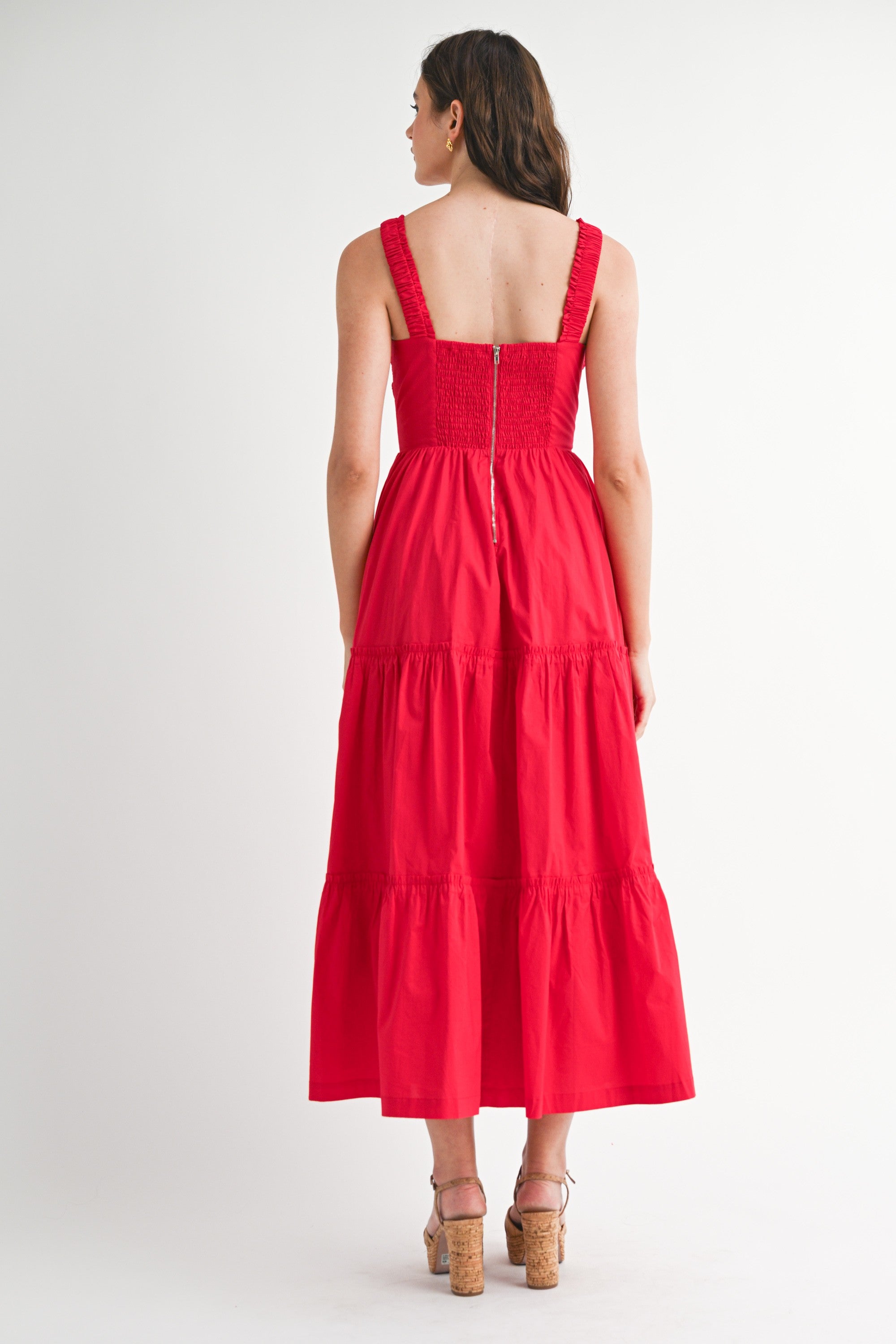 Ruched Bust And Strap Detail Midi Dress