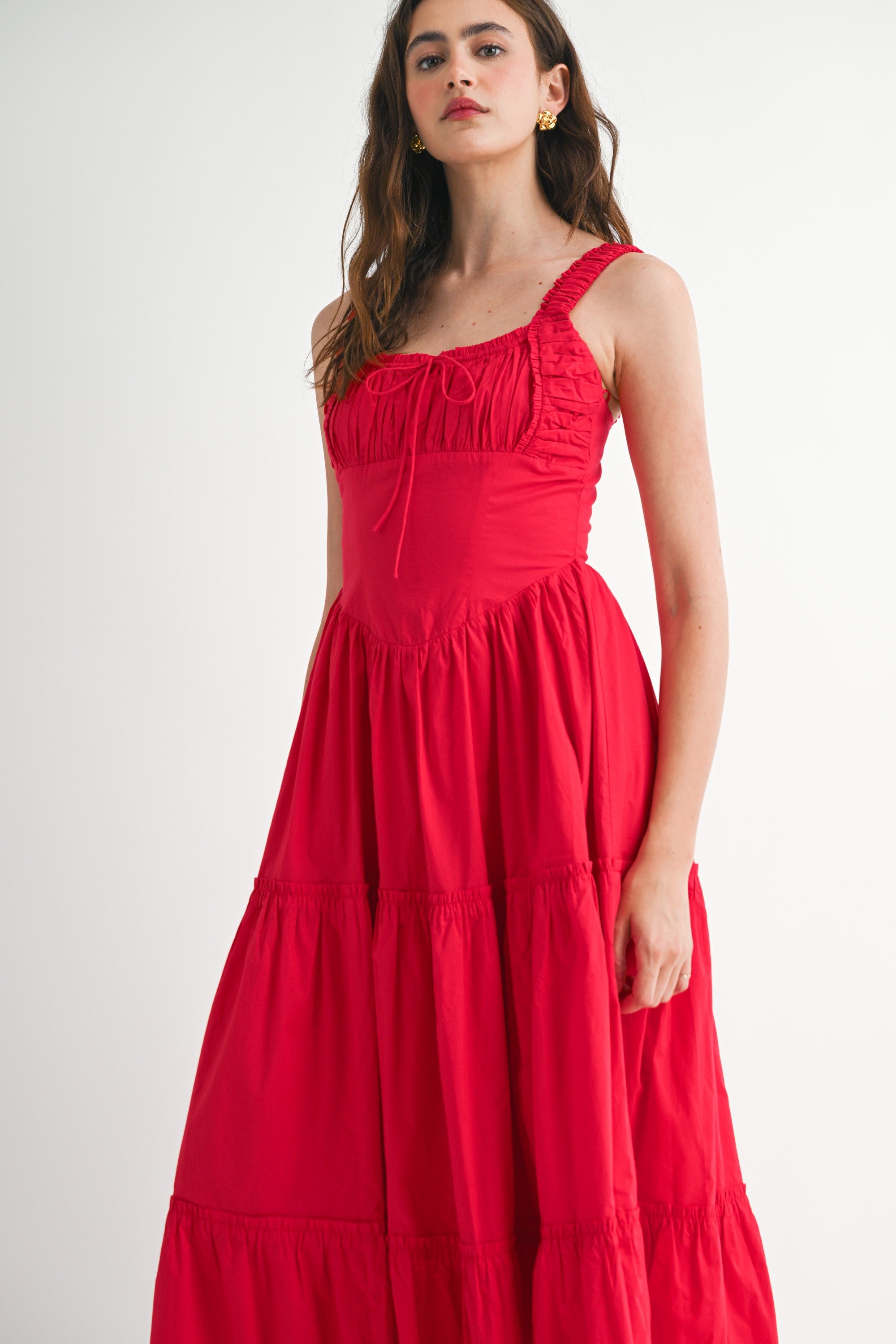 Ruched Bust And Strap Detail Midi Dress