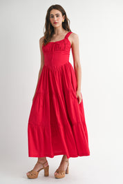 Ruched Bust And Strap Detail Midi Dress