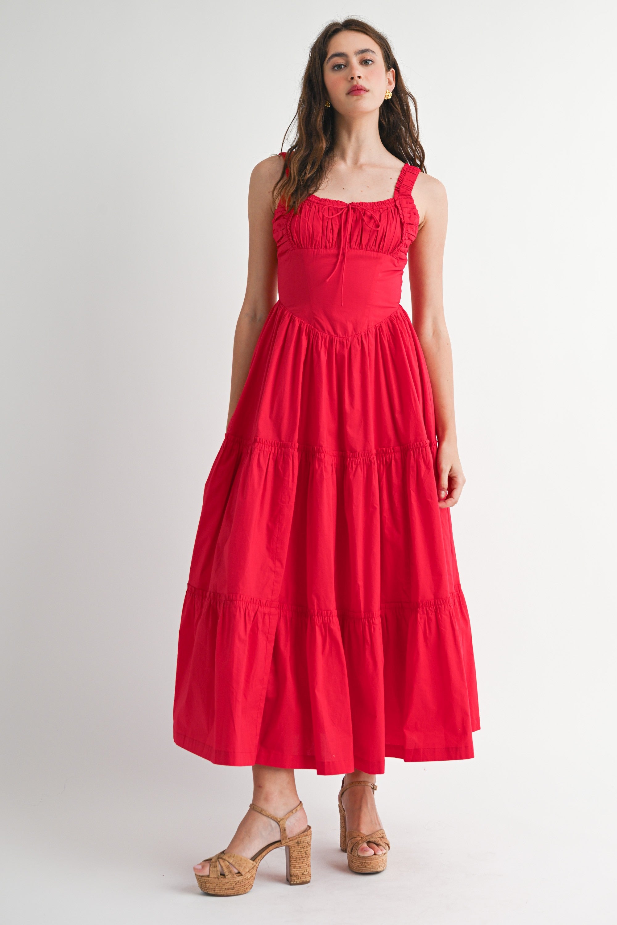 Ruched Bust And Strap Detail Midi Dress