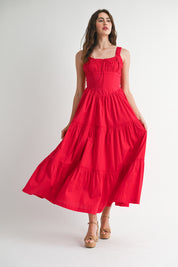 Ruched Bust And Strap Detail Midi Dress