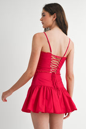 Back Lace Up Bustier Top And Mini Skirt Set