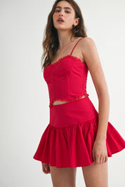 Back Lace Up Bustier Top And Mini Skirt Set