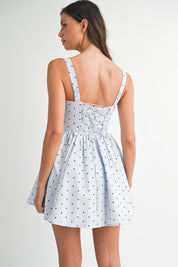 Polka Dot Ruched Bust Corset Back Lace Up Dress