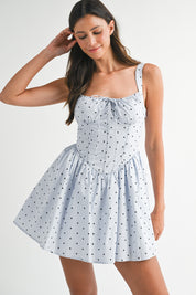 Polka Dot Ruched Bust Corset Back Lace Up Dress