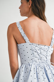 Polka Dot Ruched Bust Corset Back Lace Up Dress