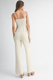 Front Cut Out Knit Top And Long Pants Set