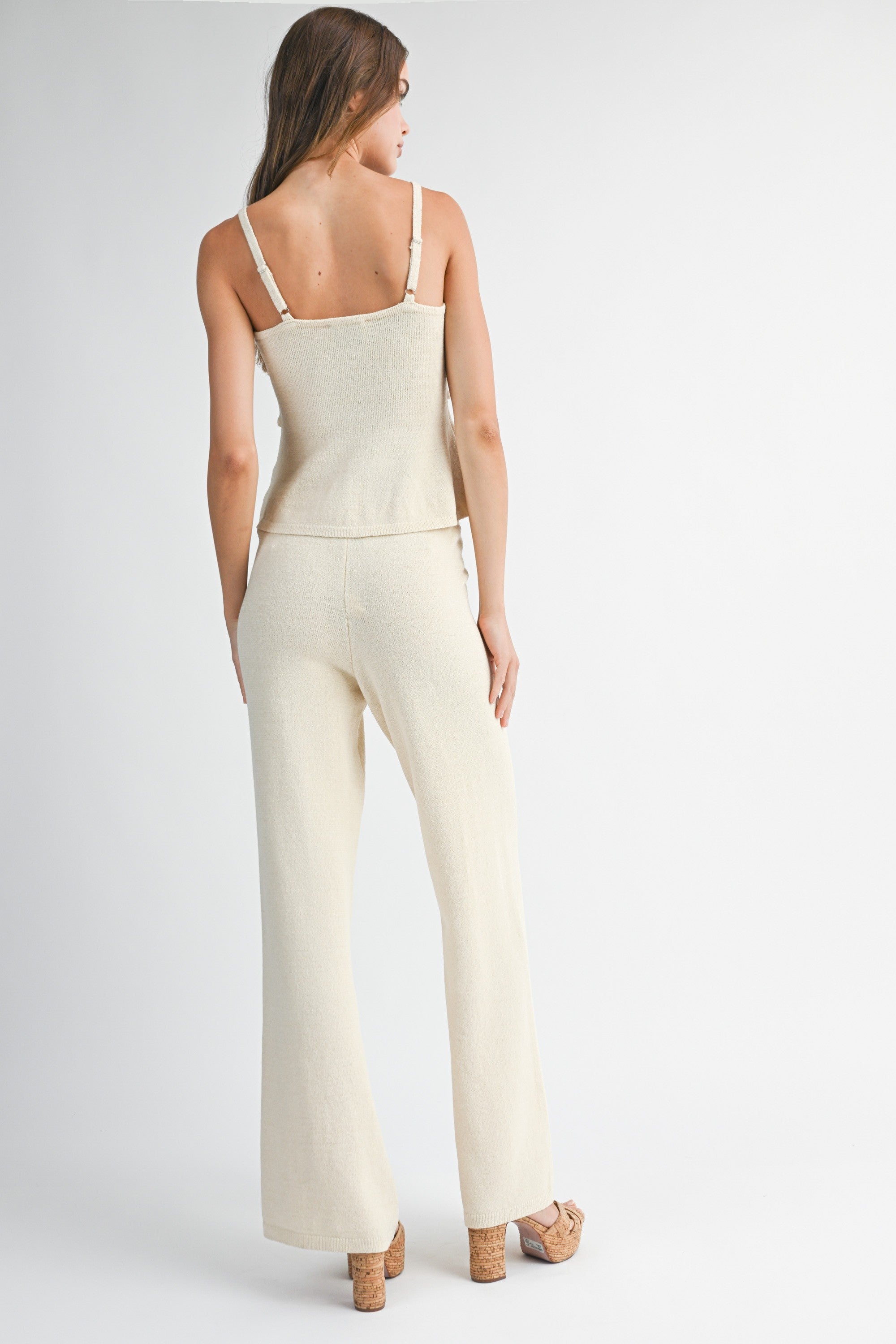 Front Cut Out Knit Top And Long Pants Set