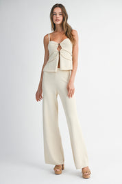 Front Cut Out Knit Top And Long Pants Set