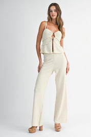 Front Cut Out Knit Top And Long Pants Set