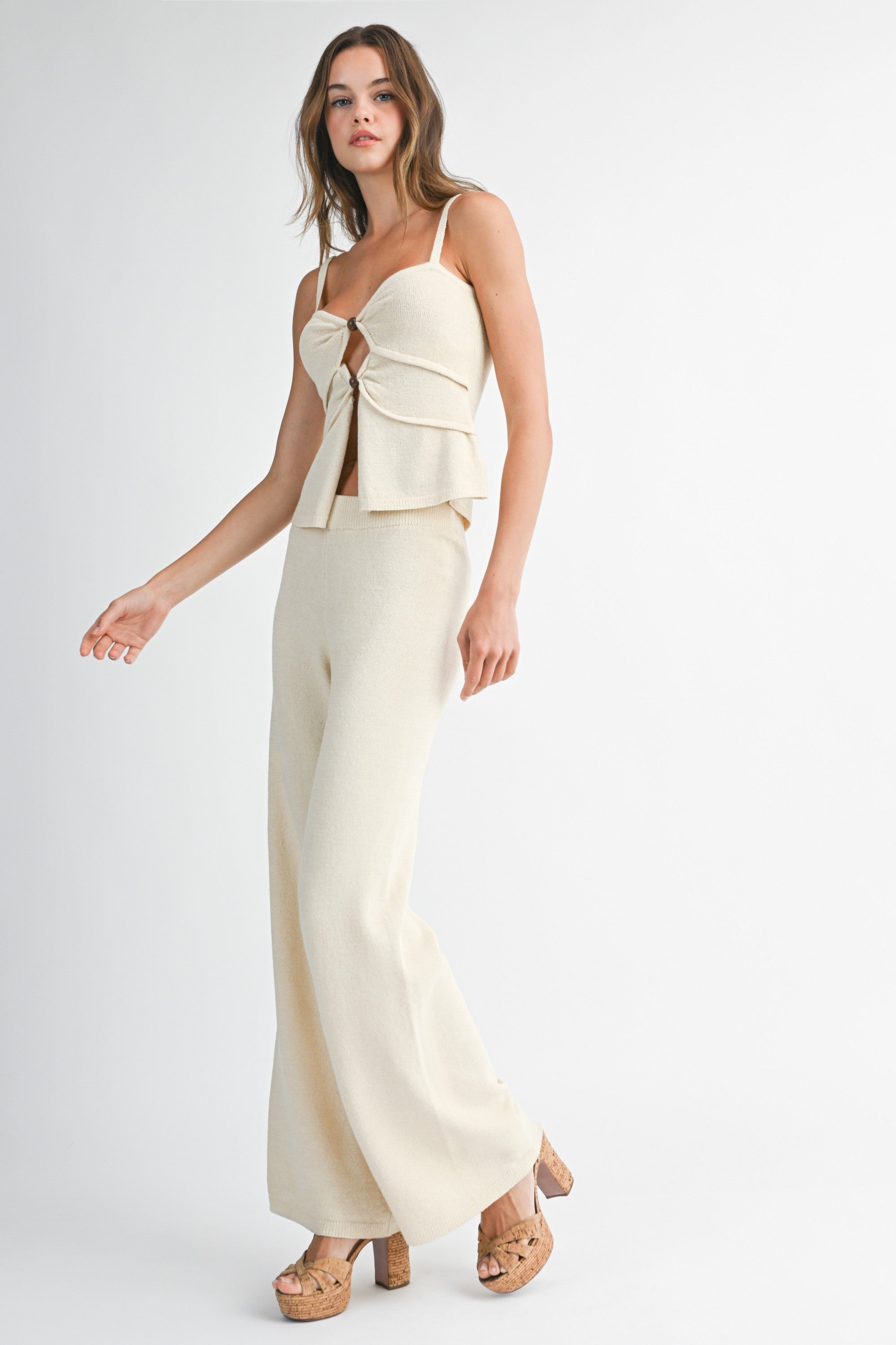 Front Cut Out Knit Top And Long Pants Set