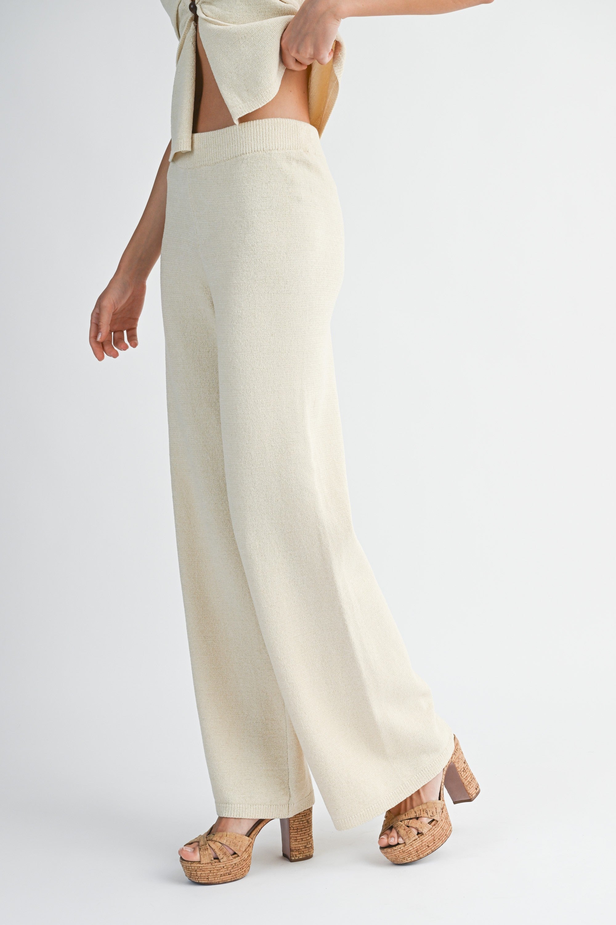 Front Cut Out Knit Top And Long Pants Set