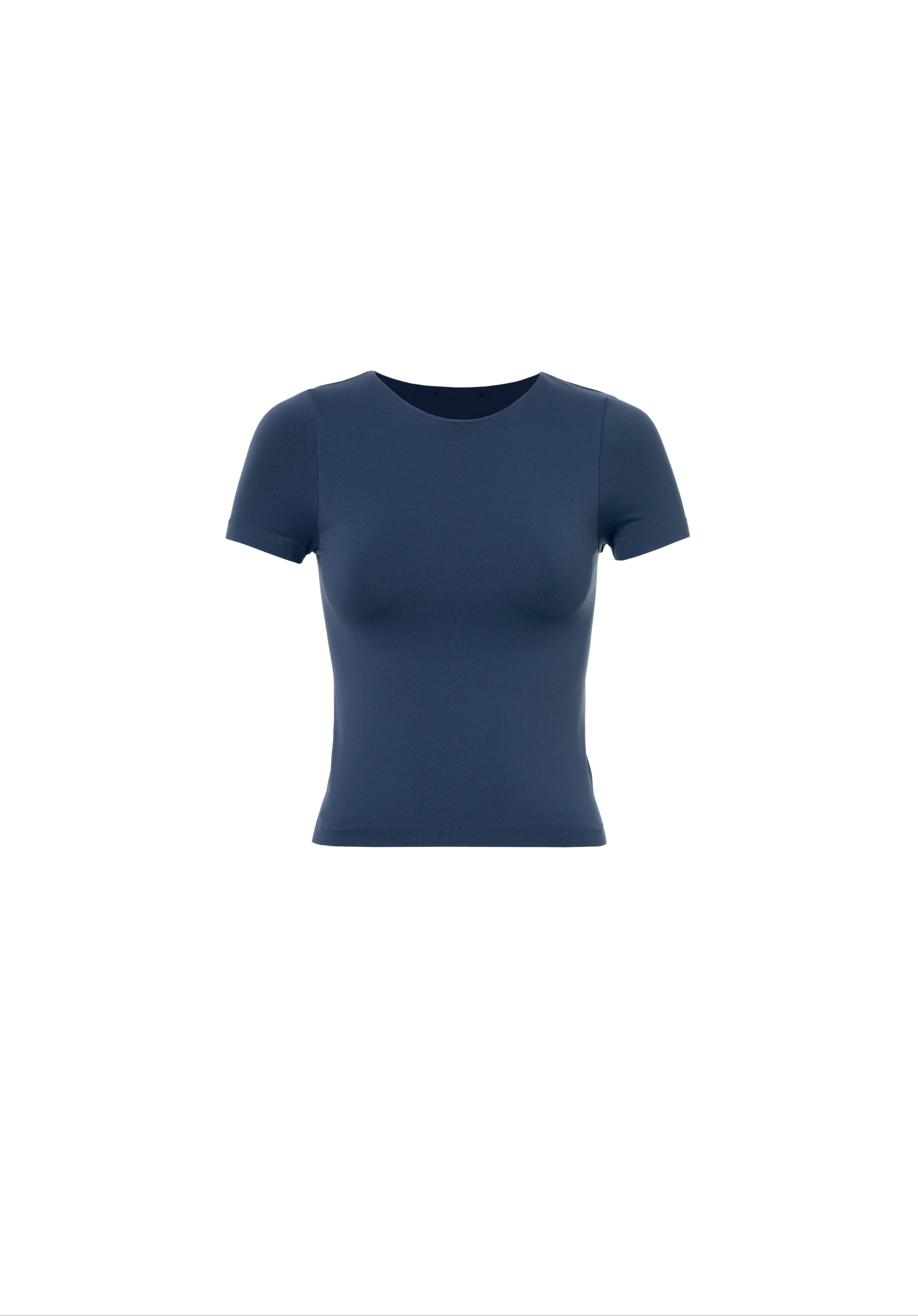 Blue Round Shallow Neck Tee