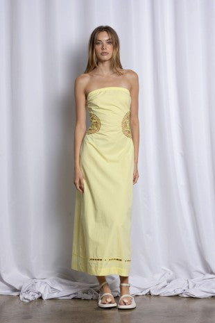 Yellow Cotton side Embroidered Tube