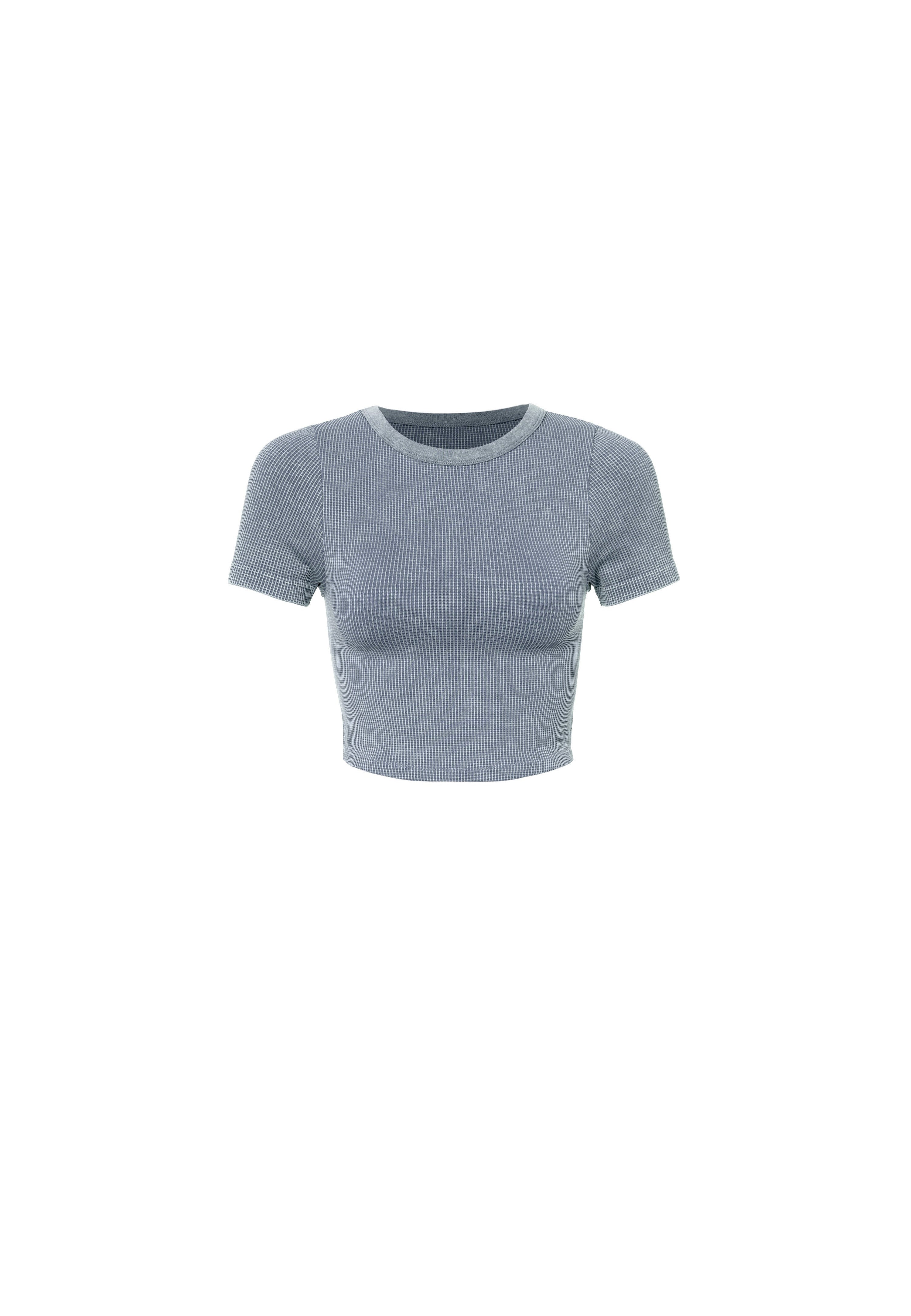 Light Blue Waffle Round Hem Shortsleeve Tee