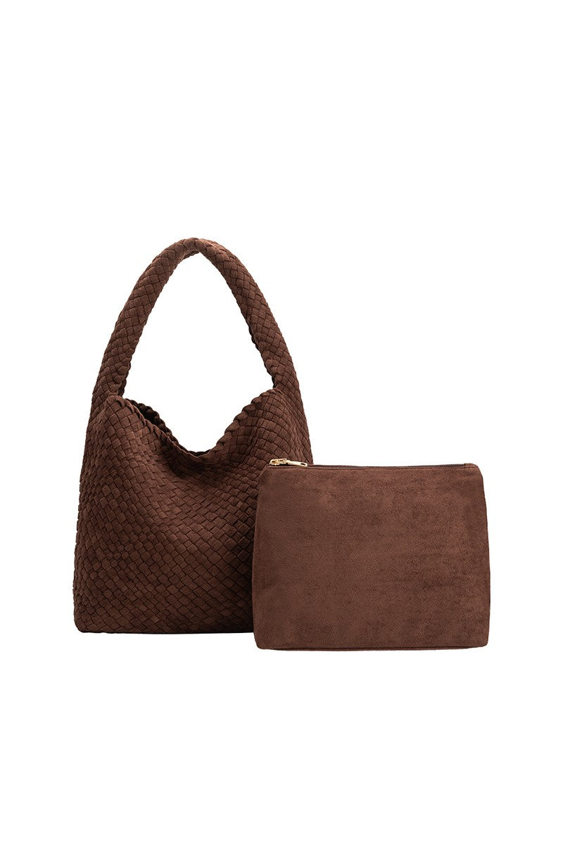 Johanna Tobacco Suede Vegan Leather Shoulder Bag