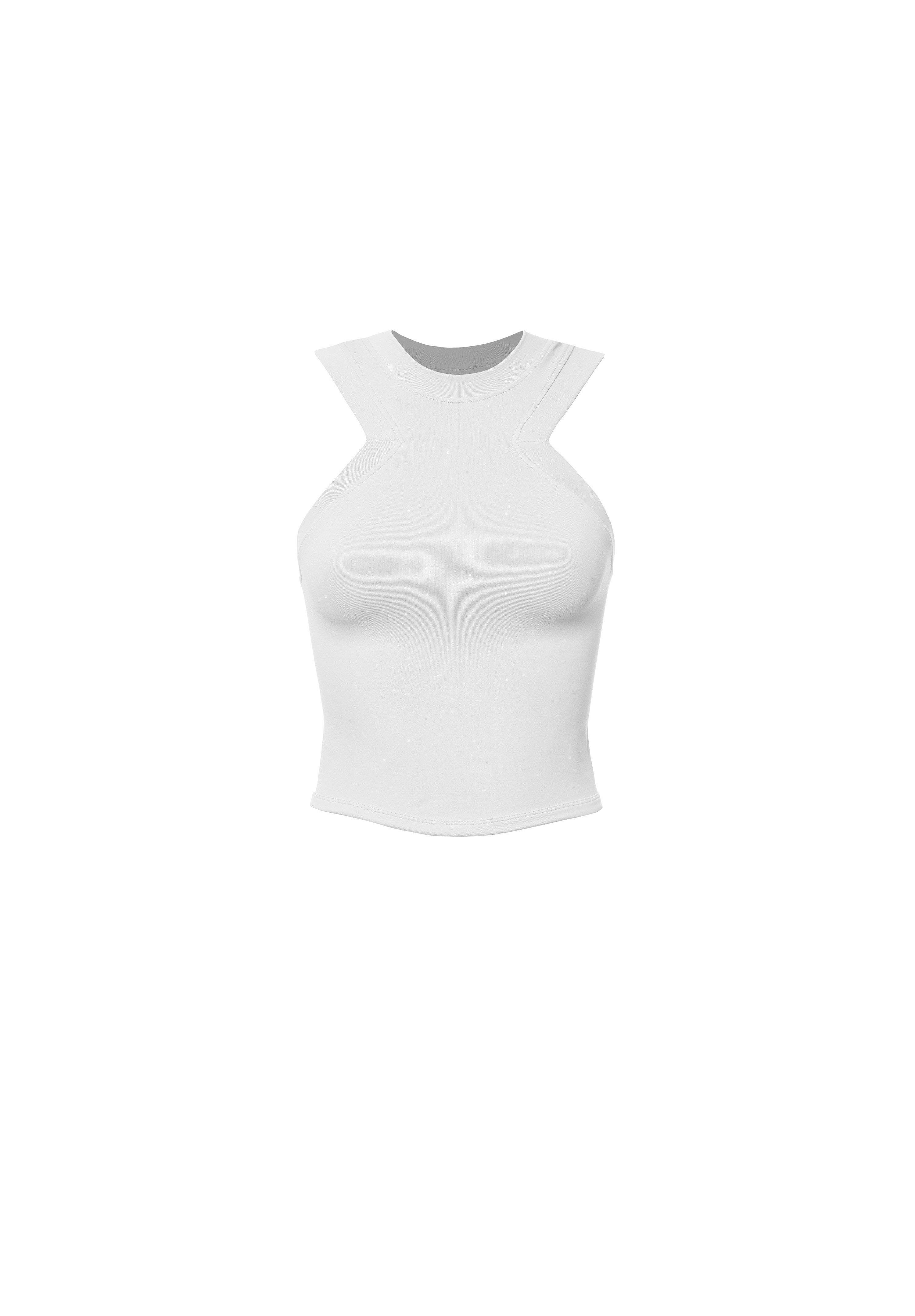 White Plain Triangle Cut Armhole Round Hem Tank