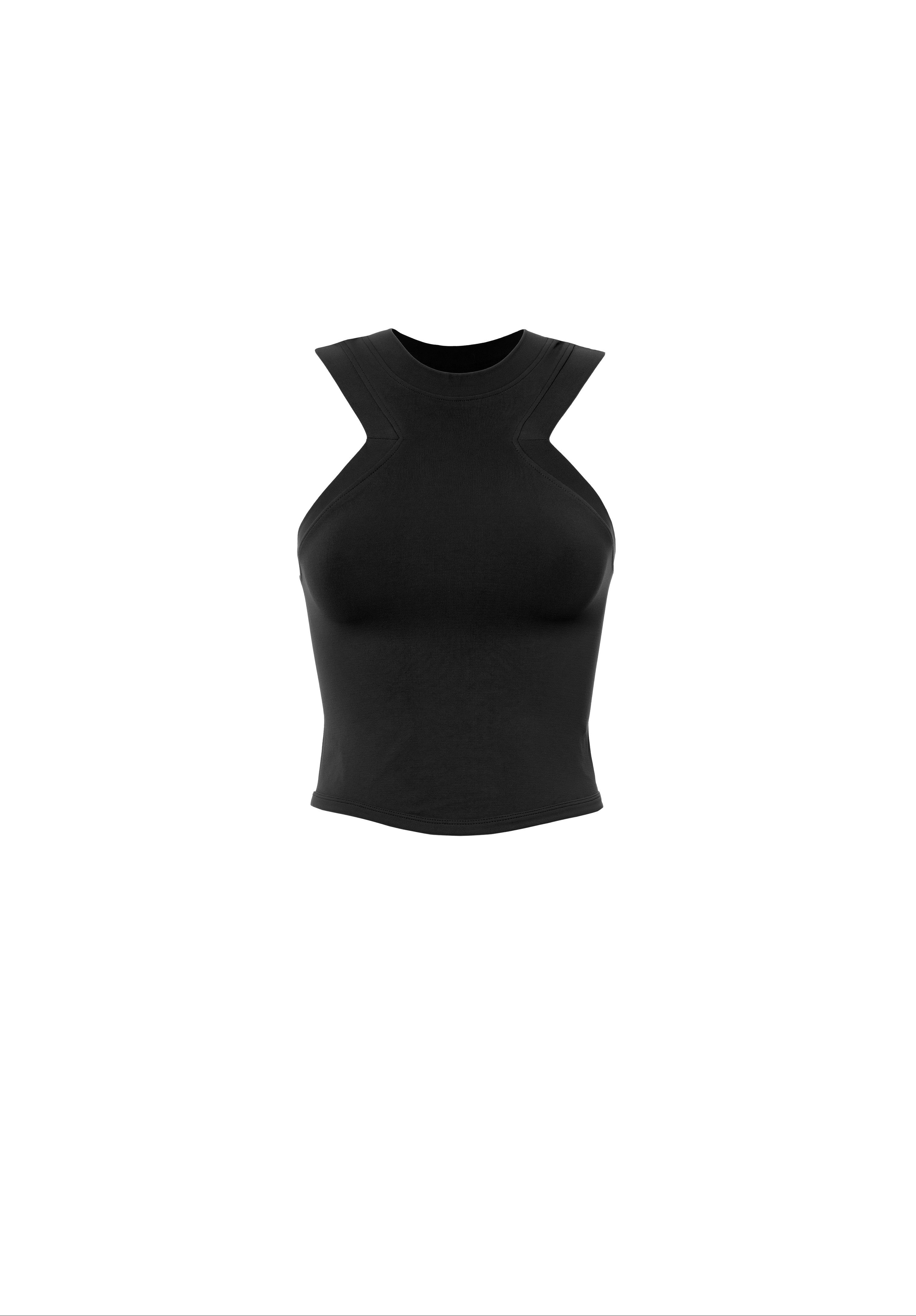 Black Plain Triangle Cut Armhole Round Hem Tank