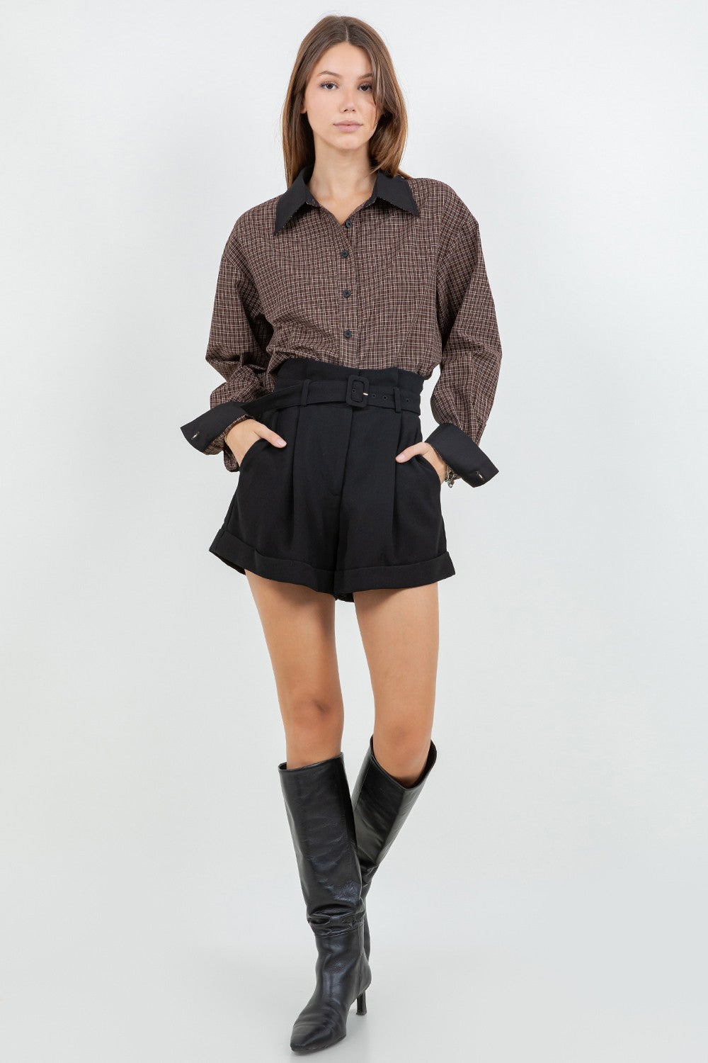 Soft Woven Shorts With Self Adjustable Belt Self