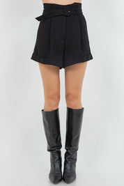 Soft Woven Shorts With Self Adjustable Belt Self