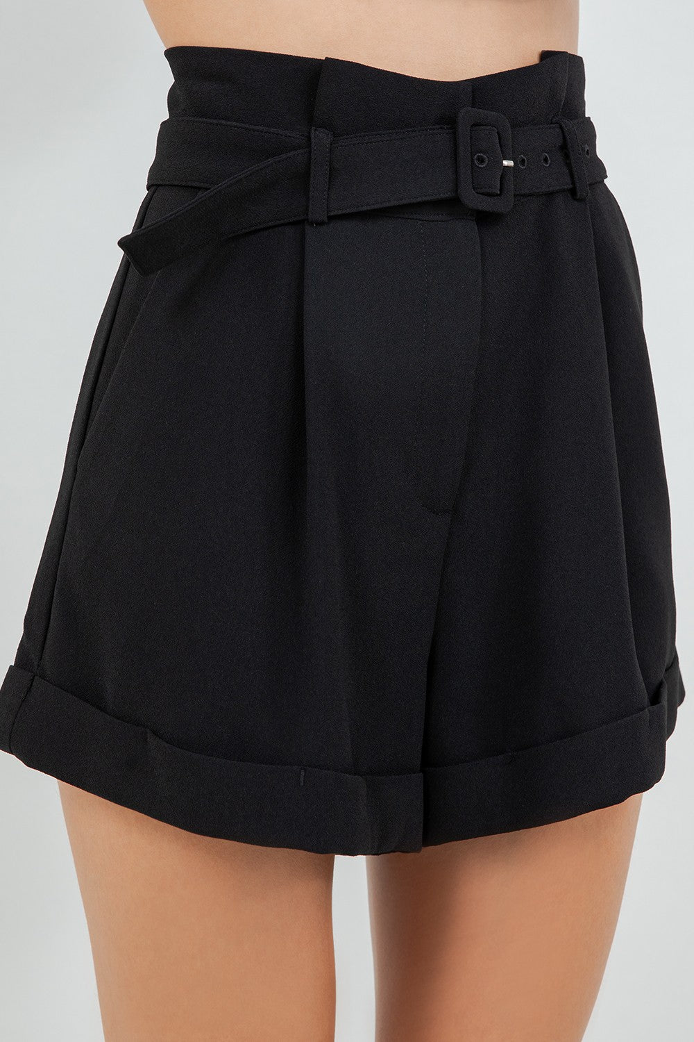 Soft Woven Shorts With Self Adjustable Belt Self