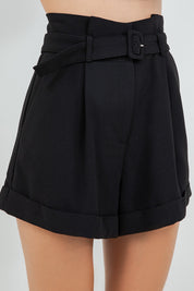Soft Woven Shorts With Self Adjustable Belt Self