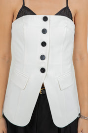Contrast Soft Woven Combo Button Down Vest Top