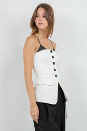 Contrast Soft Woven Combo Button Down Vest Top