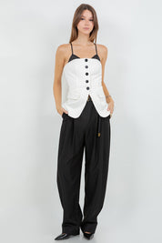 Contrast Soft Woven Combo Button Down Vest Top