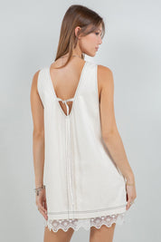 Denim Washed Contrast Lace Insert Shift Dress