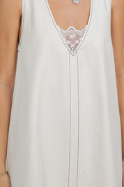 Denim Washed Contrast Lace Insert Shift Dress