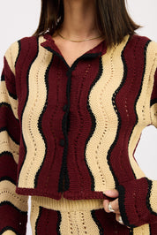 Contrast Sweater Cardigan With Covered Buttons