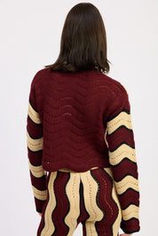 Contrast Sweater Cardigan With Covered Buttons