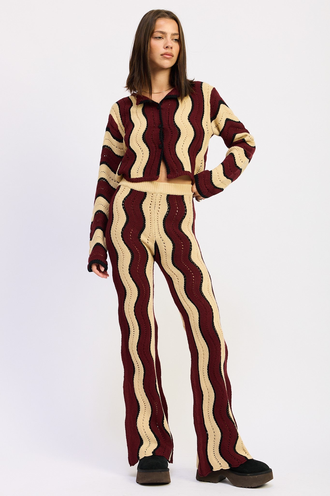 Contrast Sweater Cardigan With Covered Buttons