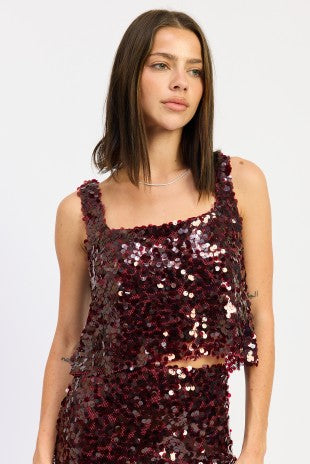Square Neck Sequin Cropped Top