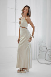 Beige Cut Out Dress with Key Ring Detail