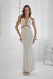 Beige Cut Out Dress with Key Ring Detail