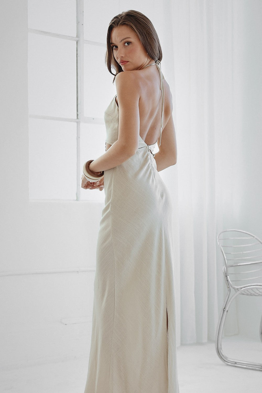 Beige Cut Out Dress with Key Ring Detail