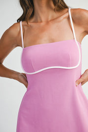 Pink Contrast Binding A-line Dress With Shorts Inside