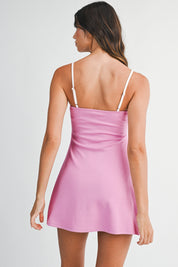 Pink Contrast Binding A-line Dress With Shorts Inside